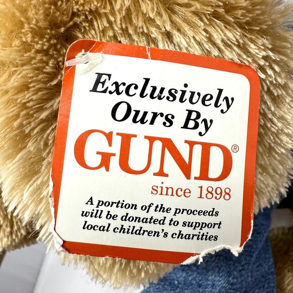 GUND Plush Dog #45544 Tan Stuffed Animal w/ Denim Overalls Exclusive Edition 15" - Picture 4 of 10